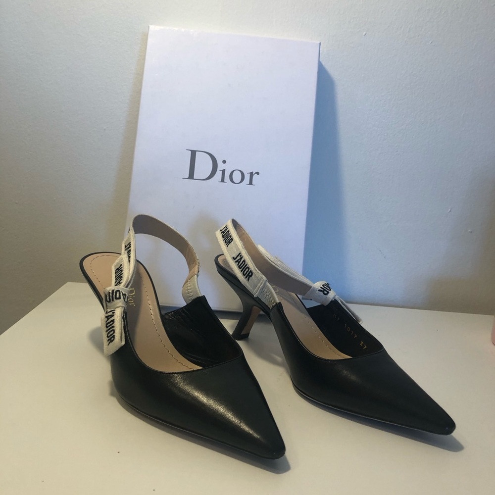 Christian Dior J’Adior Slingback Heels Black Calfskin Size 37 EU
